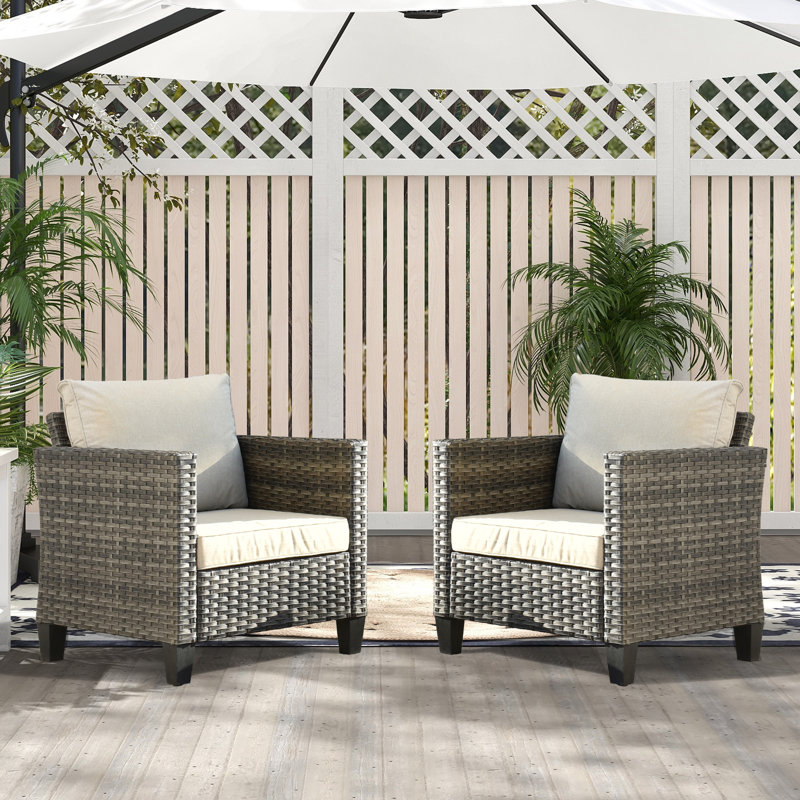 Chaises d'extérieur en osier 2 places Allcot pour 2 personnes avec coussins confortables, Beige
