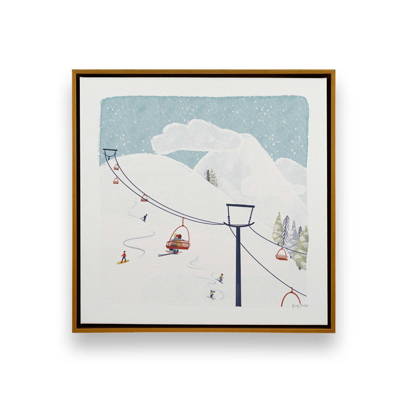 «Winter Ski Lift Adventure», reproduction sur toile roulée, Cadre doré, H 16,75 po x l 16,75 po x P 1,75 po