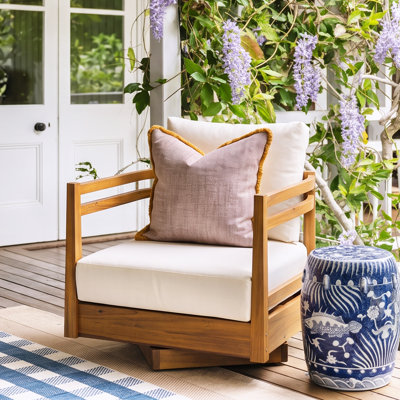 Derwent Mid-Century Modern Acacia Wood Outdoor Swivel Accent Chair with Cushions for Patio, Porch, Backyard & Garden
