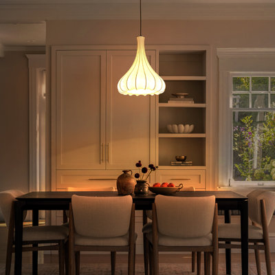 Modern White Silk Pendant Light, Adjustable Height Bud Shade Hanging Fixture For Kitchen Island Dining Room, ETL UL Listed, 110V (13.78" W X 18.9"-97.64" H)