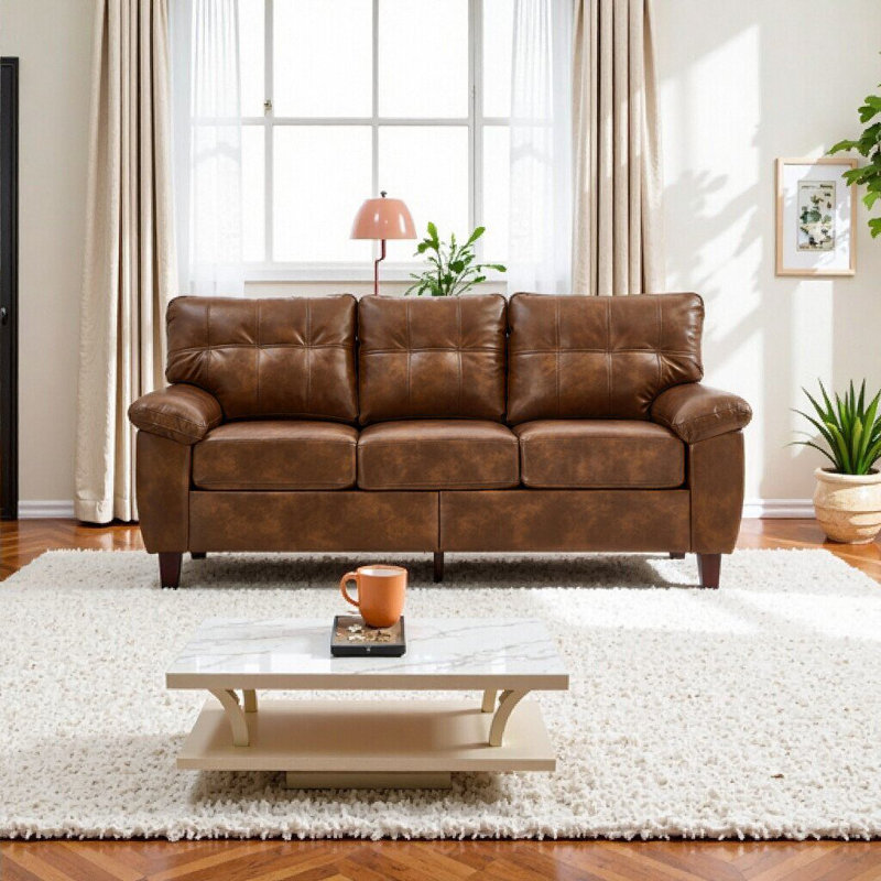Canapé moderne 79 po à trois places en similicuir avec rangement - canapé en velours brun, confortable et durable, Brun