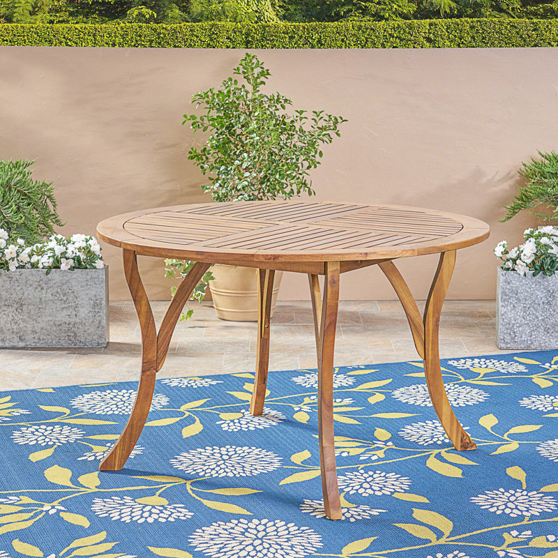 Round Dining Table, Weather-Resistant Slatted Patio Table