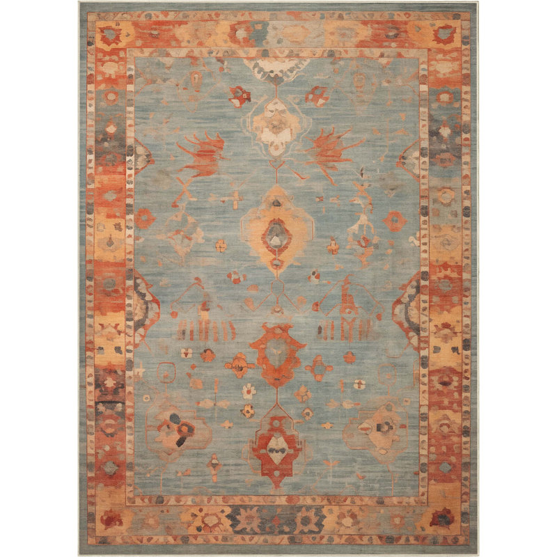 Bungalow Rose Adrith Marmaris Updated Traditional Pastel Blue Area Rug, Rectangle 6' x 9'