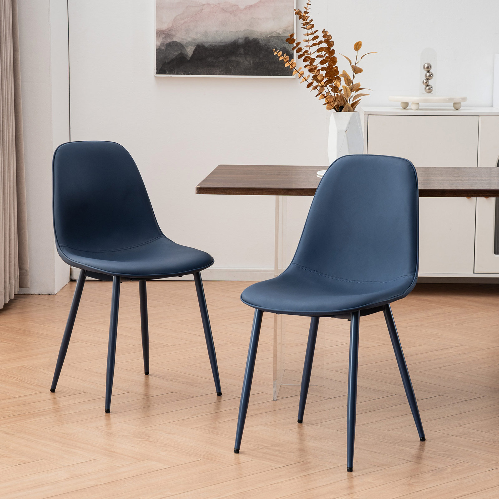 Kavi Dining Chair, Navy Faux Leather/Navy
