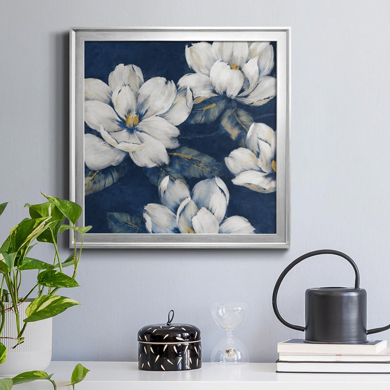 «Magnolias Indigo», reproduction d'art sur toile encadrée, Argent, H 17,5 po x l 17,5 po x P 1,5 po