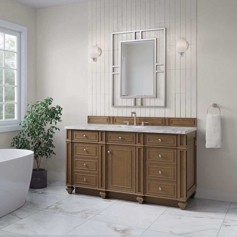Bristol 60'' W Single Vanity, Saddle Brown, Carrara White, 8" Widespread