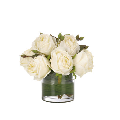 Rose, Cream White, Glass Cylinder, 9wx9dx7h