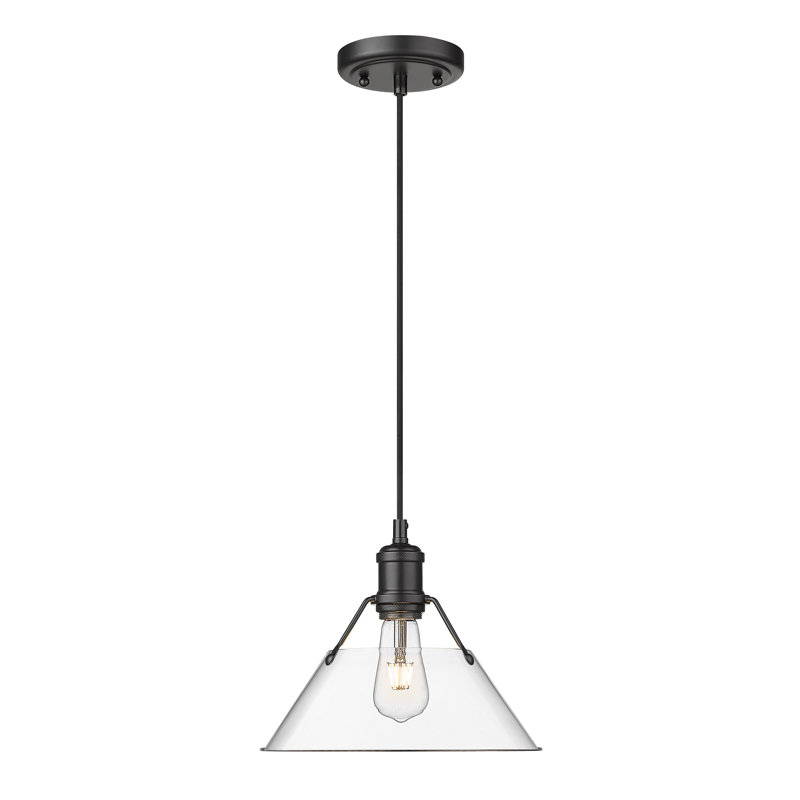 Luminaire suspendu conique à 1 lumière Weatherford, Noir mat, H 130 po x l 10 po x P 10 po, Verre transparent