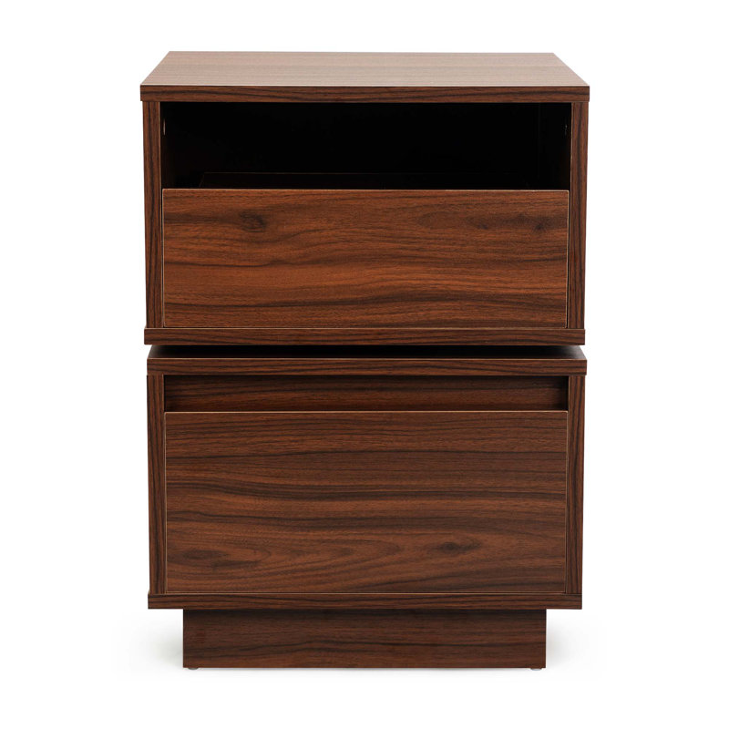 Rotatable Nightstand End Table Bedside Table Night Table 2 Drawer Dresser Wood Nightstand, Brown