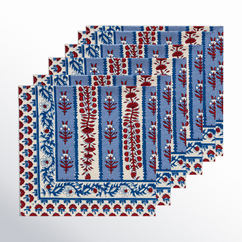 Avignon 100% Cotton Square Napkins, Red/Blue