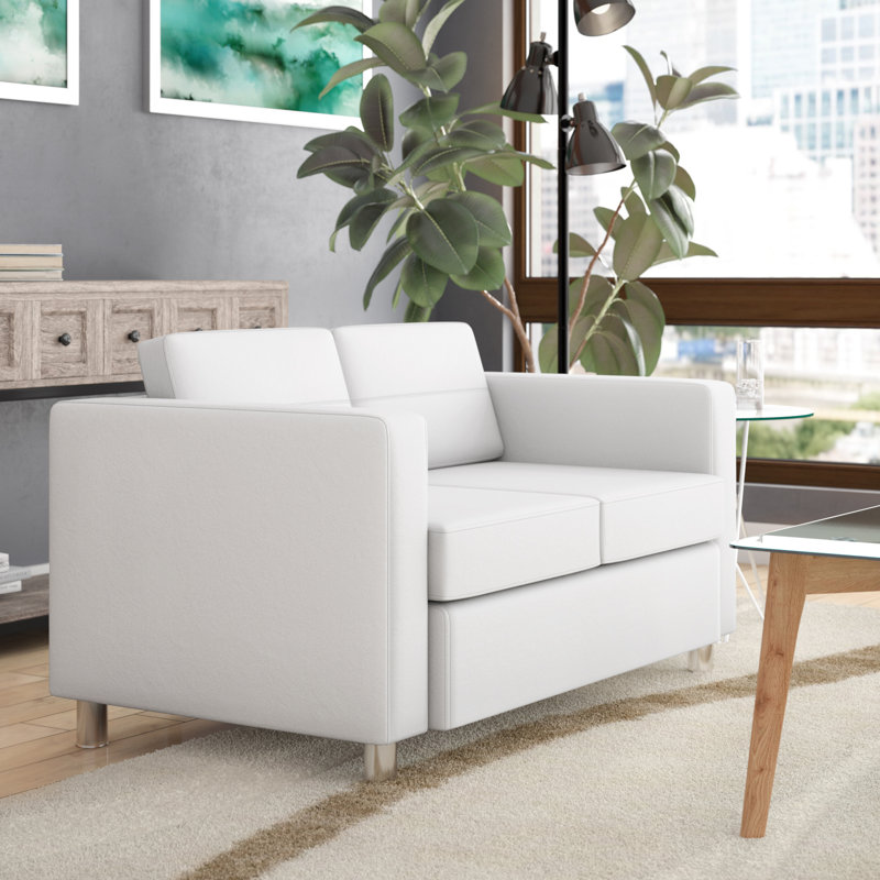 Desantiago 51.5'' Faux Leather Loveseat, White Faux Leather