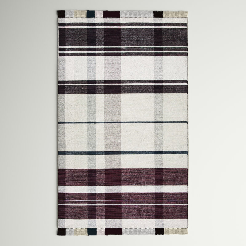 Tapis en laine / coton à tissage plat Anjail ivoire / brun, Rectangle 8 pi x 10 pi