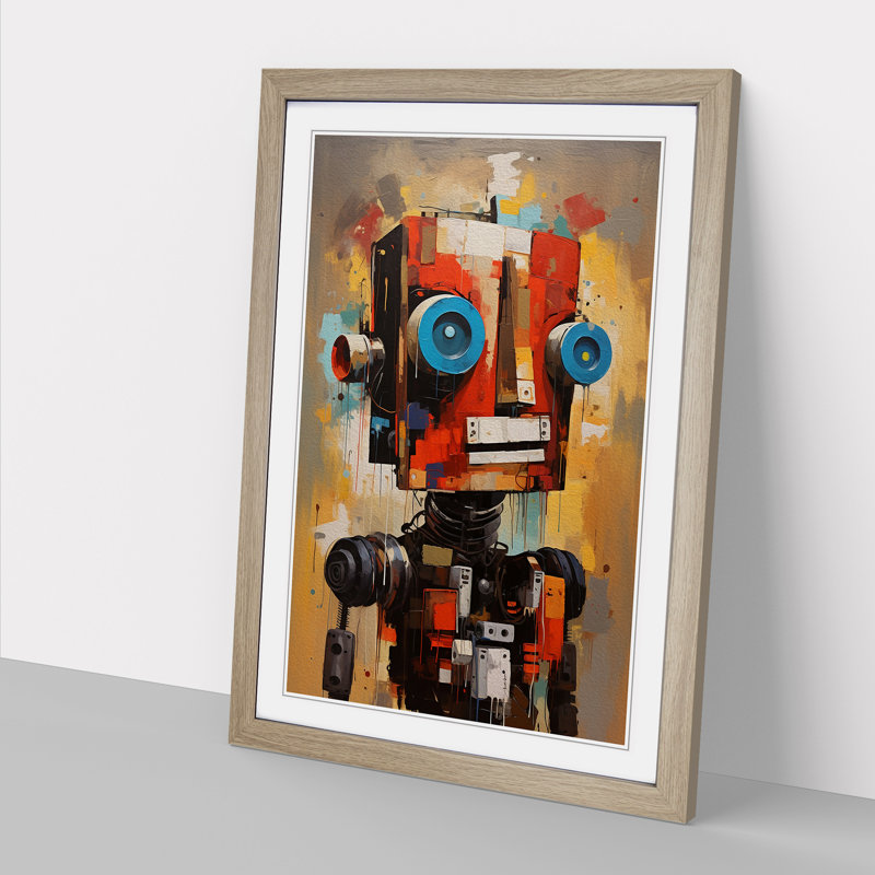 Robot Gestural - Single Picture Frame Print on Wood, Oak, 64cm H x 46cm W x 2cm D
