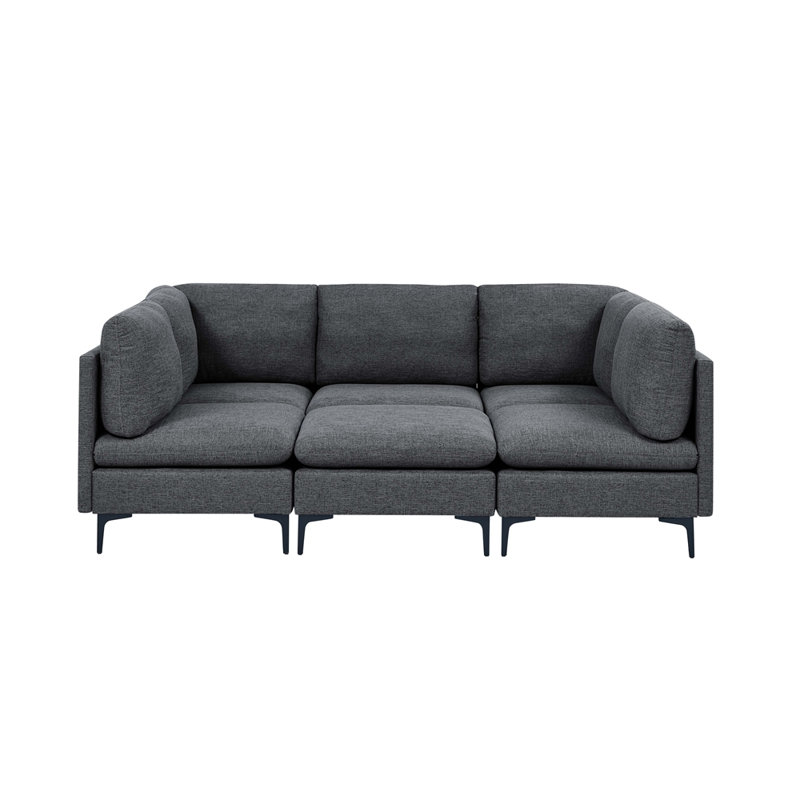 Canapé modulaire en lin rembourré avec pieds en métal