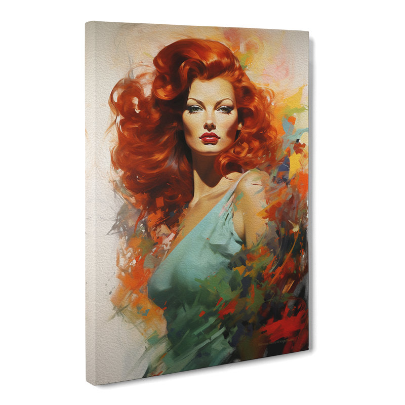 Red Headed Woman Gestural - Wrapped Canvas, 50cm H x 35cm W x 3cm D