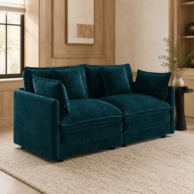Dover 71" Oversized Chenille Loveseat with Deep Seats, 2 Armrest Pillows and 2 Toss Pillows