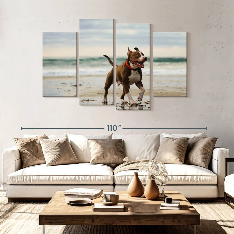 Pit Bull On Beach, 54" H x 84" W