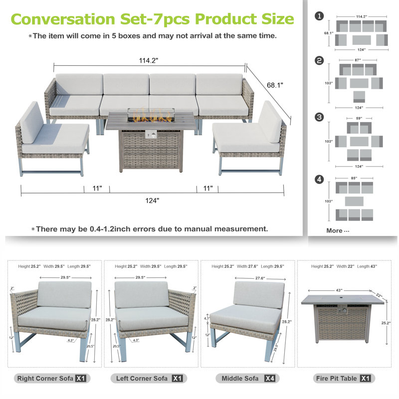 Kamyla Wicker 6 - Person Modular Patio Conversation Sets with Cushions, Brown