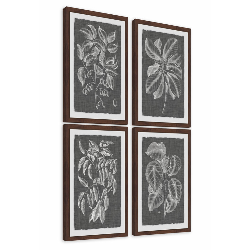 Feuilles - ensemble de 4 reproductions encadrées sur papier, H 36 po x l 24 po x L 1,5 po