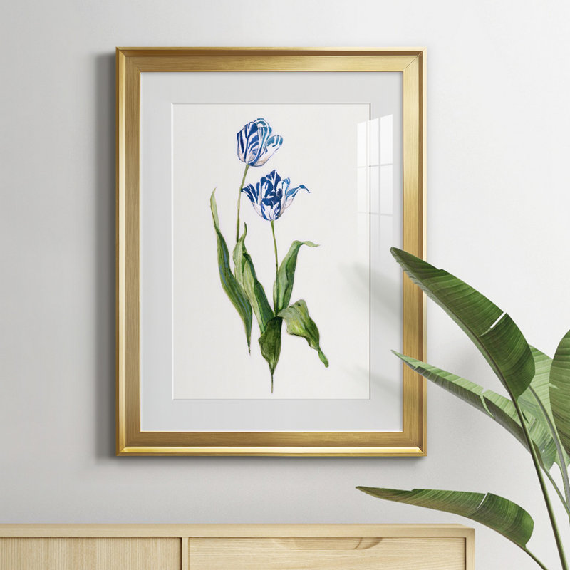 Peinture botanique bleue vive II, Or, H 18,5 po x l 24,5 po x P 1,5 po