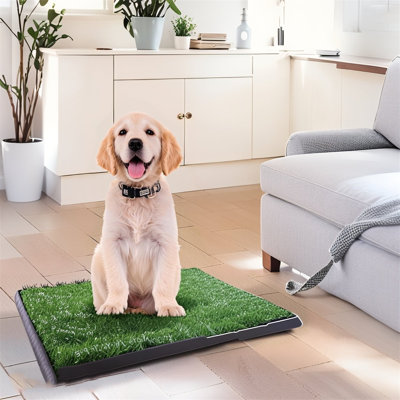 Tapis pour chiots artificiel réutilisable à 3 couches pour chiots 19,9 po x 29,9 po avec plateau de drainage pour chiens et petits animaux de compagnie