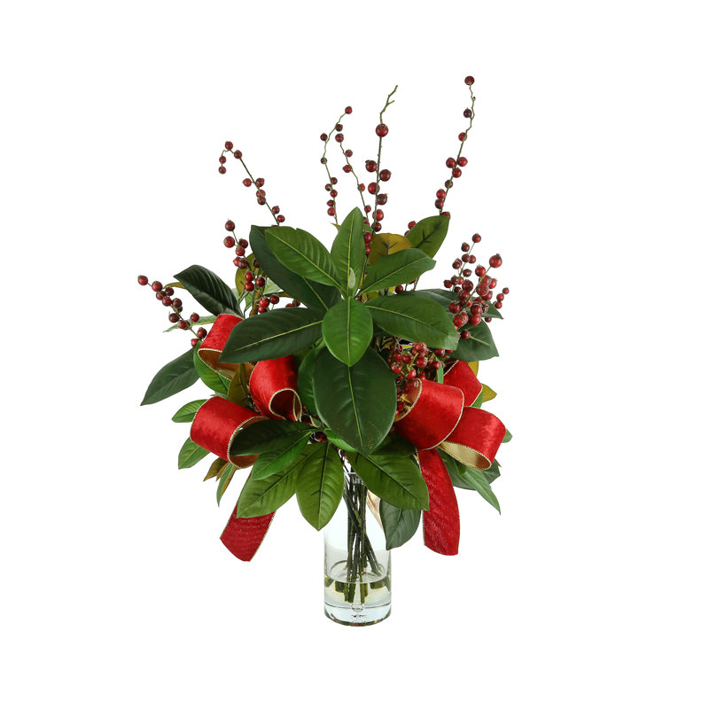 Magnolia Leaf And Berry Holiday Floral Arrangement