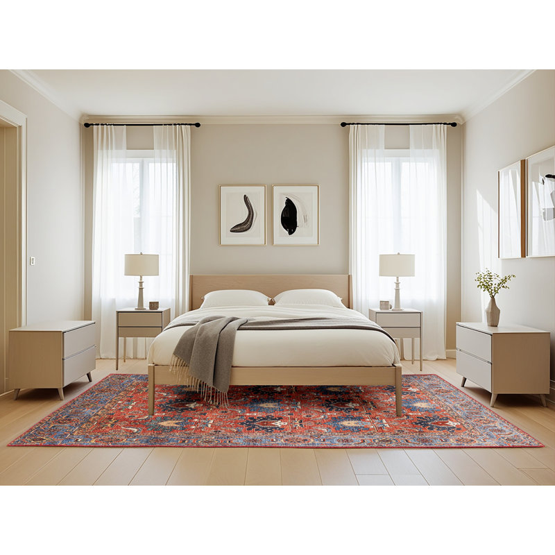 Tapis oriental rouge et bleu, Rectangle 5 pi x 8 pi