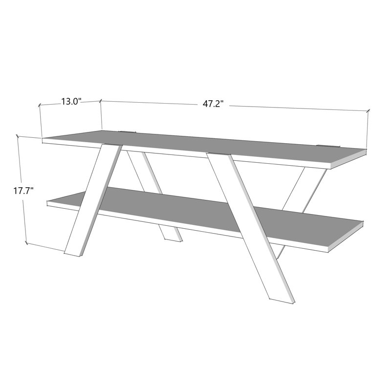 Meuble télé de style scandinave, blanc et gris, 47,2 po x 13,0 po x 11,8 po | 100% panneau de particules enduit de mélamine et cadre 100% métal, comprend de nombreuses tablettes et une option de fixation murale | Meuble audio-vidéo moderne