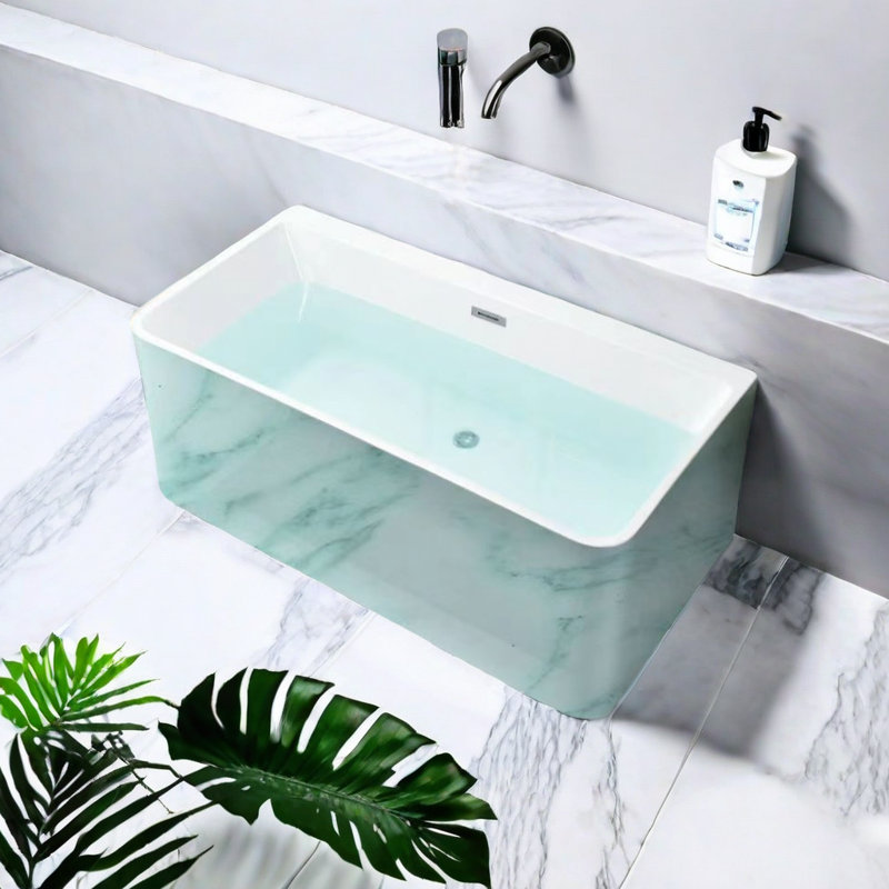 63'' W 23.2'' H Frameless Rectangle Tub & Shower Kit, Sky Blue