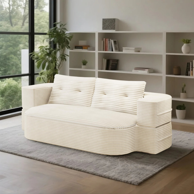 Canapé convertible convertible en velours côtelé, Beige