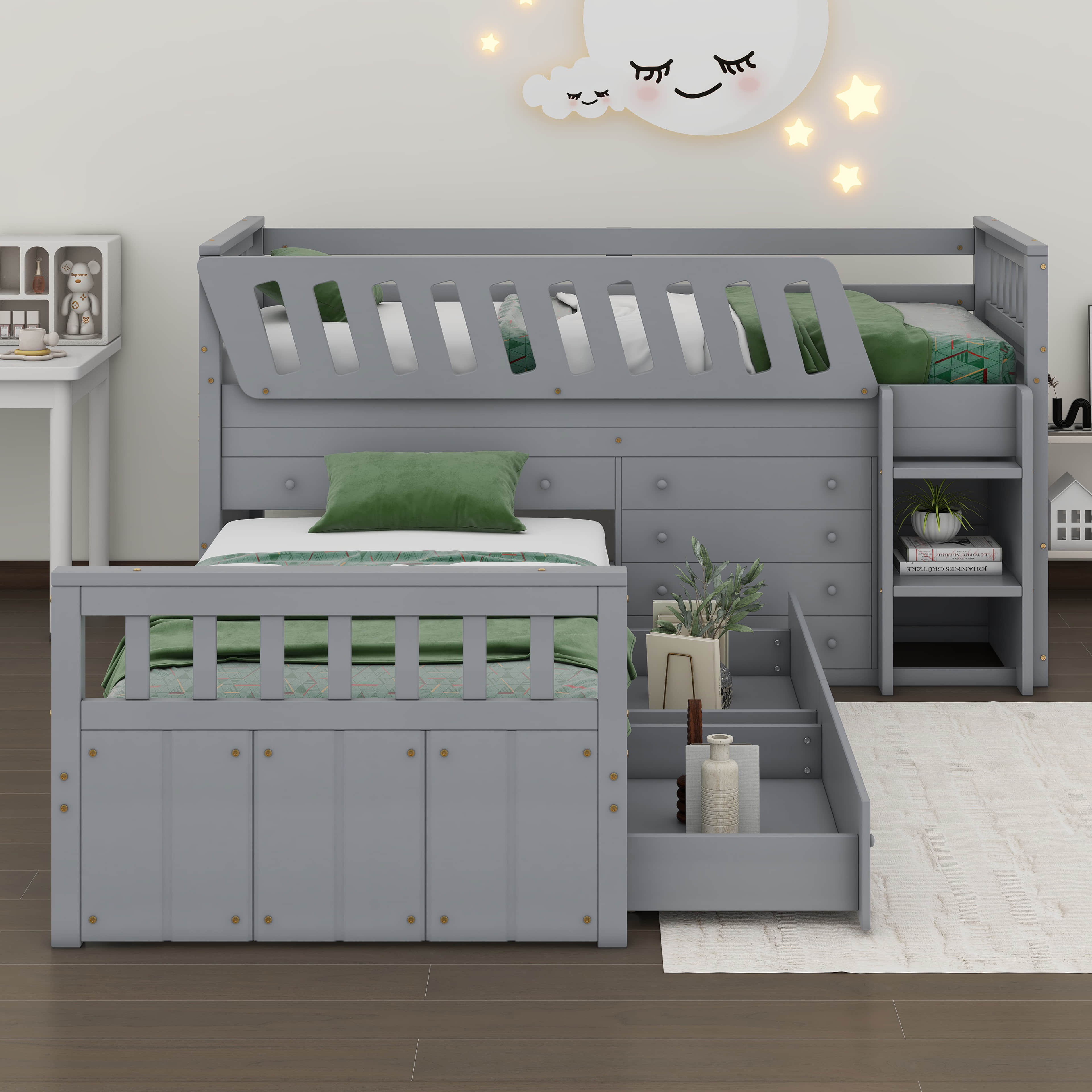 Harriet Bee Jesslyn L-Shaped Space-Saving Twin Loft And Twin Platform ...