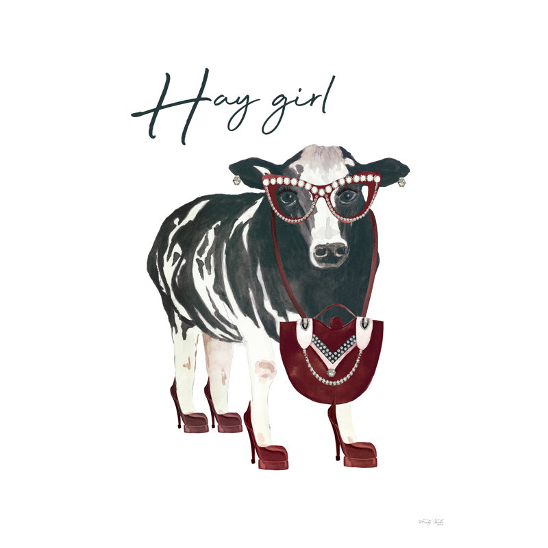«Hay Girl Cow on Canvas» par Cindy Jacobs, reproduction, H 30 po x l 20 po