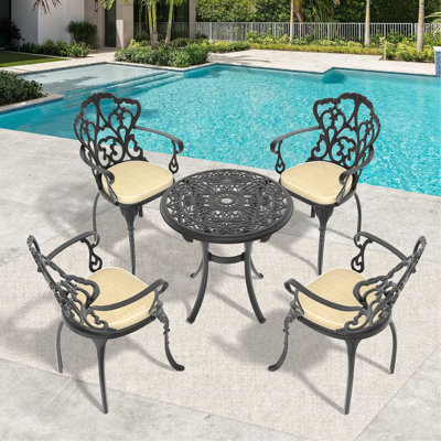 5-Piece Set Of Cast Aluminum Patio Furniture With Black Frame And Seat Cushions