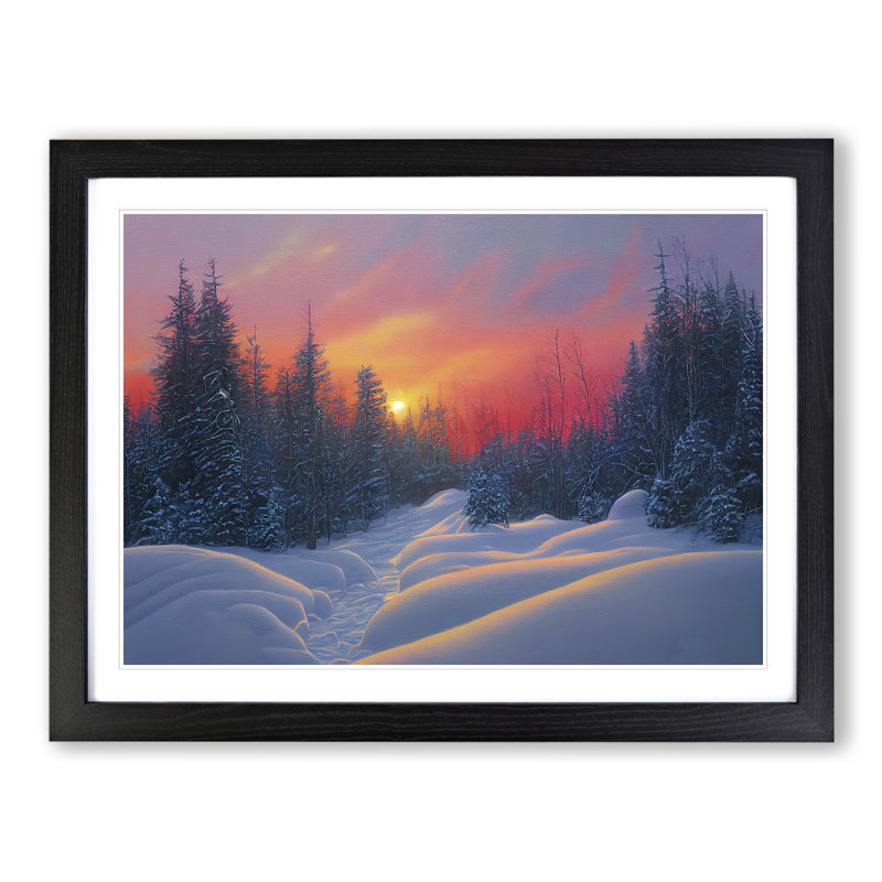 XH1022-10220X Winter Forest Sunset Vol.2 - Single Picture Frame Print, 46cm H x 64cm W x 2cm D, Black Framed