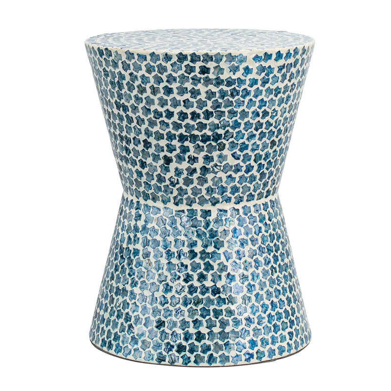 Table incrustée bleue, tabouret d'appoint effilé - Tabouret contemporain, table d'appoint classique