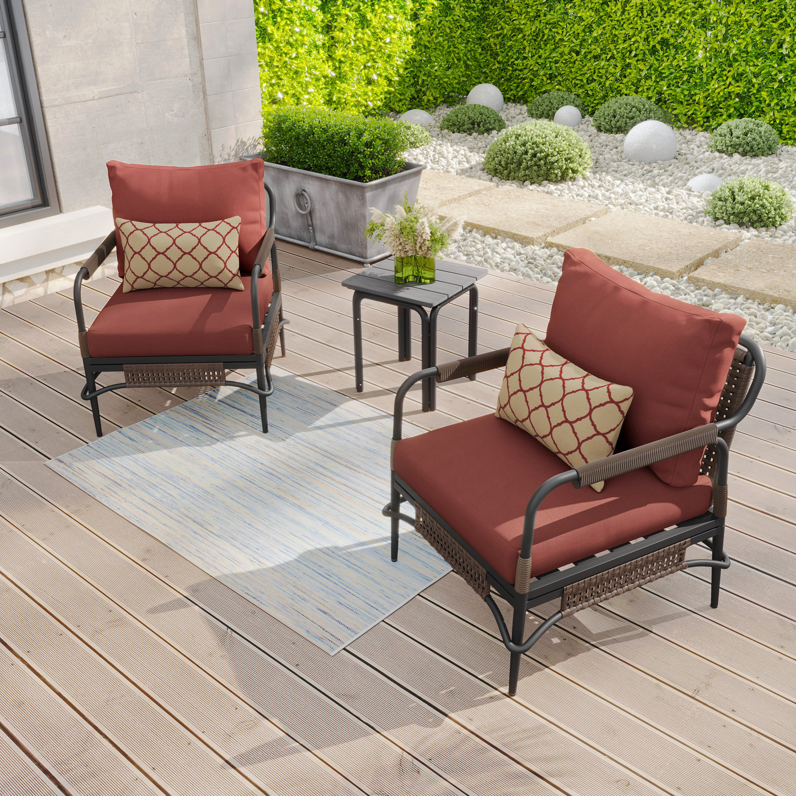 Hope 2 - Person Patio Conversation Set with Cushions, Dark Gray Frame/Canvas Henna Sunbrella Cushion