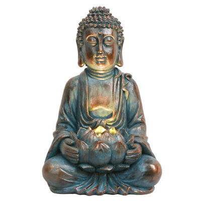  Statue de Bouddha méditant pour décoration de jardin avec lumières solaires extérieures