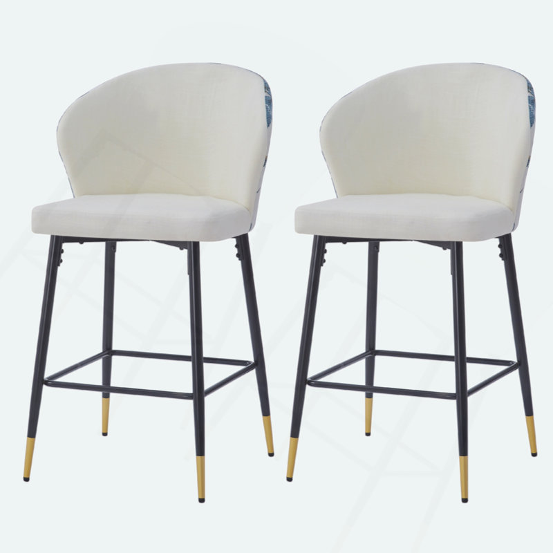 Counter Height Bar Stools Set Of 2, Jacquard Upholstered Bar Chairs, Metal Footrest And Frame For Kitchen,Dining Room,28"H Seat Height