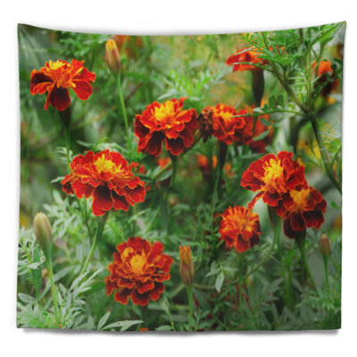 Tapisserie à fleurs marigold rouge floral