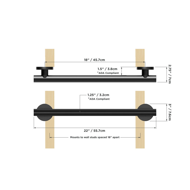 Horizon  18 in. x 1.25 in. Grab Bar, ADA Compliant for Bath and Shower Safety (500 lb. Capacity) in Matte Black, 18
