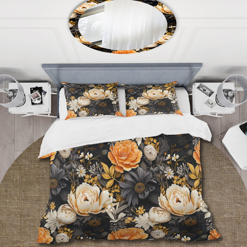 Splendid Marigold Mosaic Collage III - Ensemble de housse de couette à motif floral