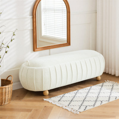 Banc de rangement moderne capitonné de 55 po de largeur avec couvercle rabattable et pieds en bois d'hévéa