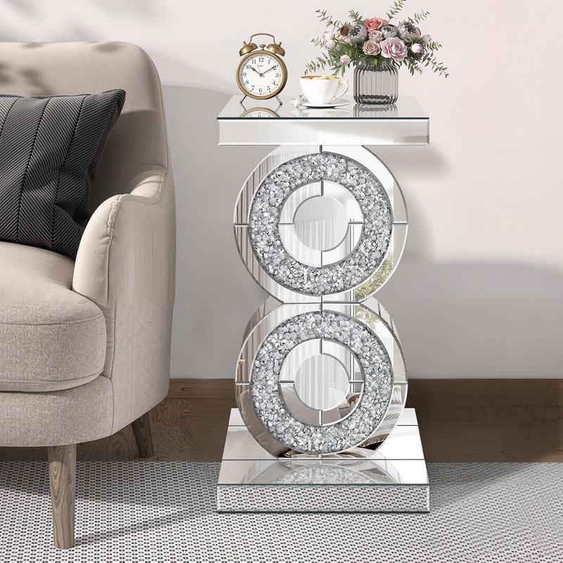 Table de bout à miroir en diamant écrasé, table d'appoint unique avec incrustation de cristal, table basse pour le salon, la chambre à coucher