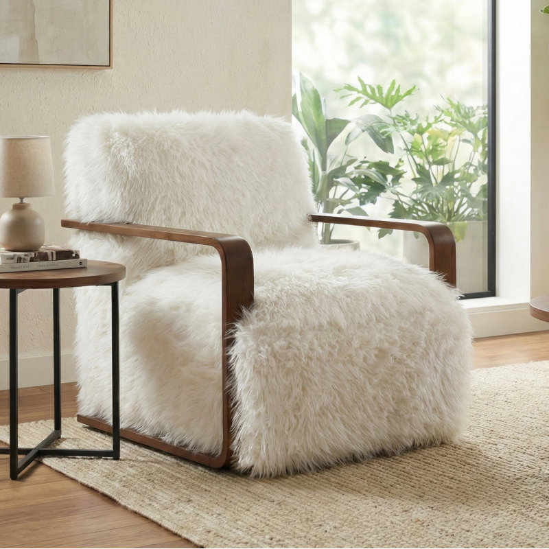 Fauteuil d'appoint rembourré à poils longs Harry, Blanc