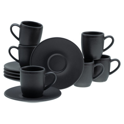 SOFT TOUCH BLACK Stoneware Espresso Cup with Saucer