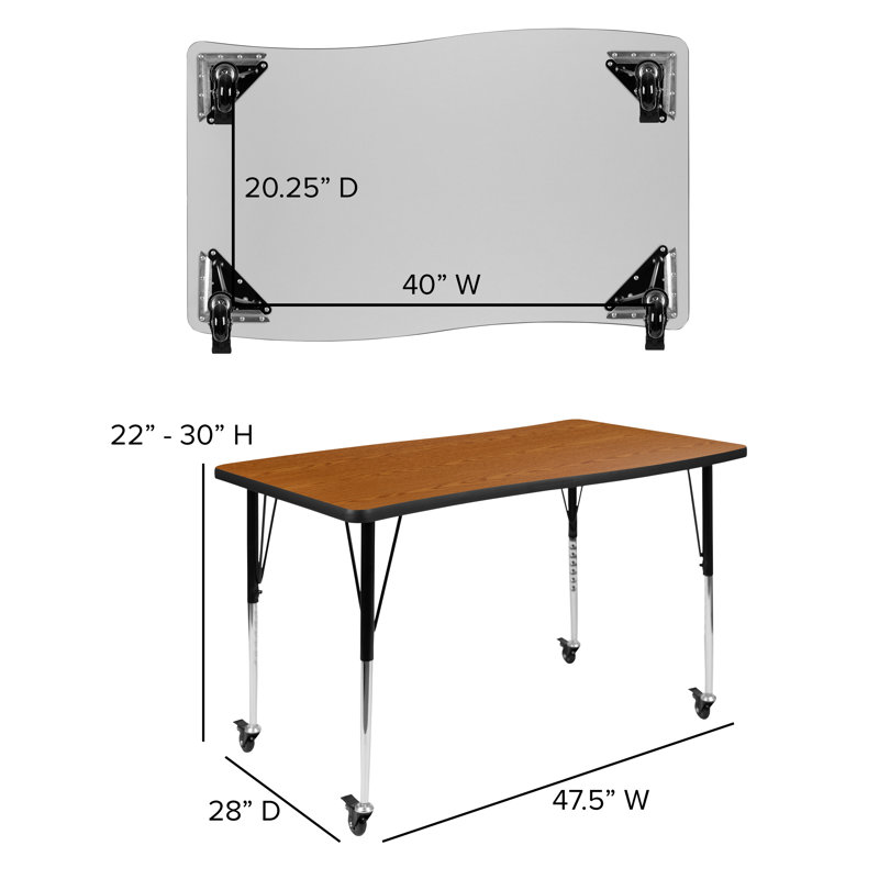 Ensemble de tables d'activités flexibles Goddard, L 47,5 po x P 76 po x H 22 à 30 po, Chêne