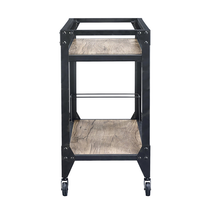 Chariot de service industriel à 2 tablettes en chêne rustique et gris anthracite avec amplement d'espace pour la vaisselle