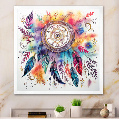 Rainbow Boho Dreamcatcher, aquarelle encadrée sur toile