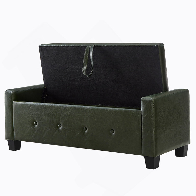 48" Ottoman Bench with Storage, Bench for Bedroom,Living Room,Hallway, Upholstered Tufted Faux Leather PU Ottoman Dark Green