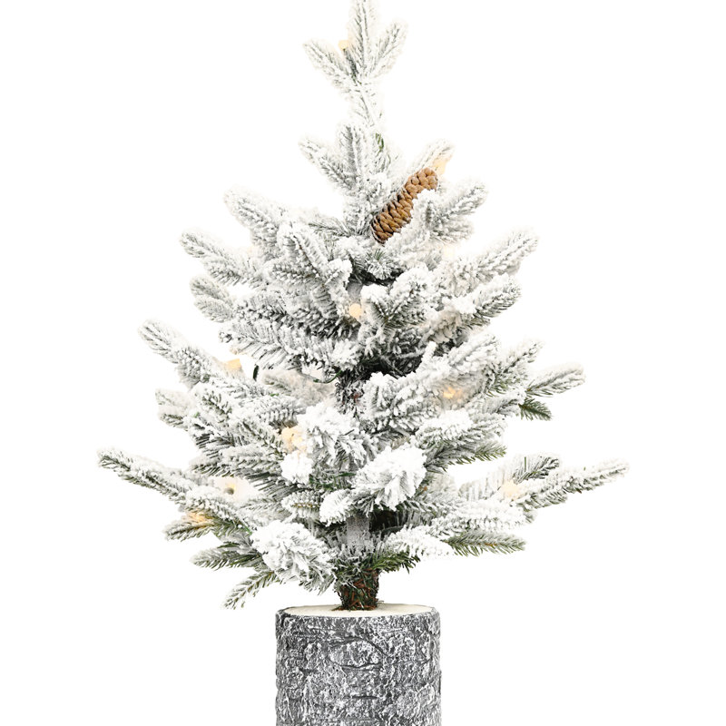 Arbre de Noël enneigé de 2 pi avec 30 lumières DEL chaudes, 189 pointes réalistes et 3 branches de pin pour un décor de table festif avec tablettes de 24 pouces